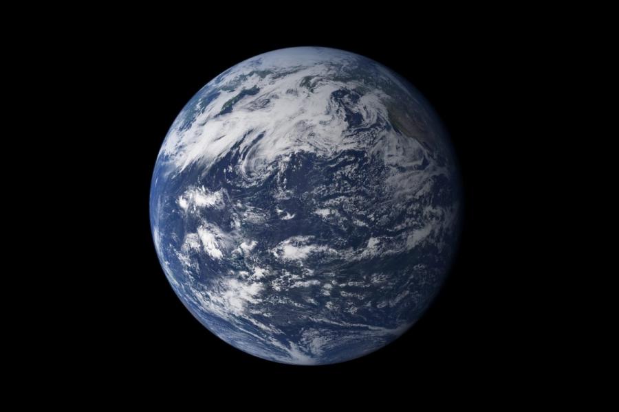 The Earth with a black background, showing the Earth in space.